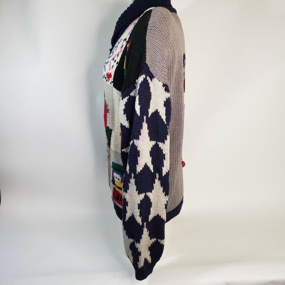 Vintage 1989 The Eagle's Eye Cotton Sweater Cardigan America Farm Medium Flag - Picture 4 of 12